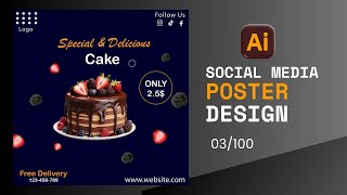 Graphic Design  Design Challenge  Illustrator design 🎂  Cake post design 03100 graphicdesign [upl. by Tennies821]