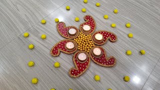 Diwali Decoration in budget fromCardboard  Easy to maintain Rangoli for Diwali 🪔🎇 [upl. by Mateya]