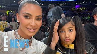 Kim Kardashian amp North West Sit Courtside at STARSTUDDED Lakers Game  E News [upl. by Craddock]