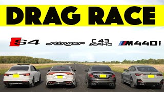 2024 M440i GranCoupe vs Kia Stinger GT vs Audi S4 vs Mercedes Benz C43 AMG Drag and Roll Race [upl. by Ihdin]