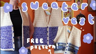 Crochet Buttonup Sweater Vest Tutorial FREE Pattern [upl. by Rubliw]