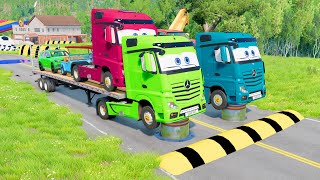 TRANSPORTING PIXAR CARS amp FRUITS WITH COLORED amp JOHN DEERE vs CLAAS vs TRACTORS  BeamNGdrive 962 [upl. by Nnaillek]