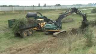 Excavator loads seldom half track dumper at Blerickthe NL [upl. by Laekcim]