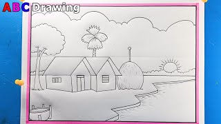 A Beautiful Village Scenery Drawing  Easy Drawing With Pencil  Drawing tutorial [upl. by Pedrotti]