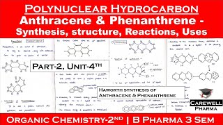 Polynuclear hydrocarbons  Anthracene  Phenanthrene  Synthesis ReactionsUses  P2Unit4 POC2 [upl. by Ellac]