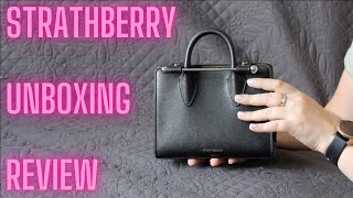 Strathberry Nano Tote  Unboxing and Review a month later  What fits  Mod Shots [upl. by Ellecrad8]