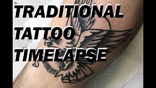 Traditional Tattoo Timelapse  Blackwork Eagle [upl. by Adnuhser]