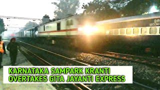 Karnataka Sampark Kranti Overtakes Gita Jayanti Express At Baad [upl. by Christin]