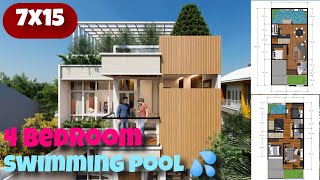 105 sqm Modern House With Swimming Pool amp Rooftop Garden  Rumah 7x15 Dengan Kolam Renang [upl. by Euh]