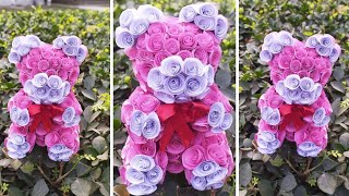 How to make Rose Teddy bear 🧸 DIY cheap gift idea for newyear DIY rose teddy bear at minimum cost [upl. by Currey]