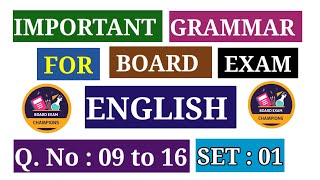 SET  01  Q09 to 16 ENGLISH  CLASS X  GRAMMAR FOR BOARD EXAM NCERTCBSE [upl. by Adnilav]