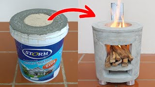 Cast A Stove From A Paint Bucket  How to Cast a Smokeless Stove with Cement and Paint Bucket [upl. by Aidil]