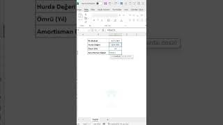 Excelde Amortisman Değeri Hesaplama shorts excel exceltricks [upl. by Nina]
