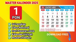 GRATIS DOWNLOAD TEMPLATE KALENDER TAHUN 2025 LENGKAP DENGAN HARI LIBUR NASIONAL [upl. by Olocin]