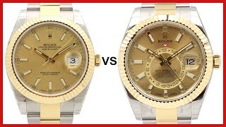 Rolex Datejust 41 vs SkyDweller both YellowGoldSteel fluted Bezel champagne Dial  COMPARISON [upl. by Amye421]