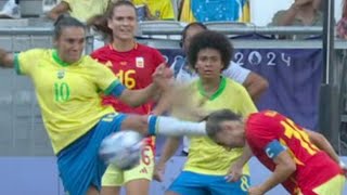 Marta Red Card Brazil vs Spain Womens 02 Goals and Extended Highlights [upl. by Annawek]