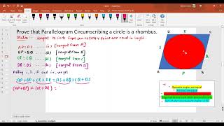 Prove that parallelogram circumscribing a circle is a rhombusmaths circle rhombus parallelogram [upl. by Anaile305]