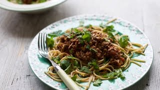 Mushroom Mince Bolognese with Garlic Butter Spaghetti [upl. by Aizan]