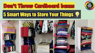 5 Space Saving Closet Organizer ideas from waste Cardboard boxes 5 DIY Wardrobe Organization Ideas [upl. by Libys]