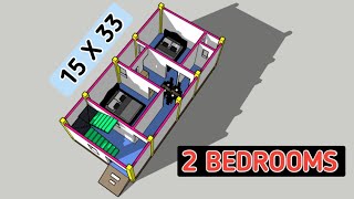 15x33 में 2 बैडरूम का नक्शा  Small house plan with 2 bedrooms  15x33 house plan  house plan [upl. by Ainar412]