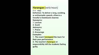 learn a word  Harangue learnawordaday [upl. by Holzman]