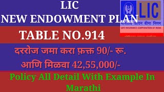 LIC New Endowment Plan  Table No914 All Policy Detail with Example In Marathi [upl. by Parent]