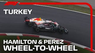 Hamilton amp Perez’s WheelToWheel Battle  Turkish Grand Prix 2021 [upl. by Hanleigh]