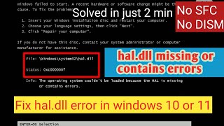 Quick Fix Resolve Haldll Blue Screen in Windows 10 in 2 Minutes No SFC or DISM [upl. by Marget471]