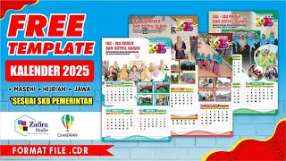 TEMPLATE DESAIN KALENDER 2025  KALENDER 3 BULANAN  FREE DOWNLOAD CDR  ZAFIRA STUDIO  COREL DRAW [upl. by Nnylaj]