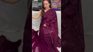 Partywear Sequin Georgette Saree in Wine Color BengalLooms sequinsaree [upl. by Tisman]