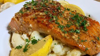 DELICIOUS PanSeared Salmon with Lemon Garlic Butter Sauce  Hope you LOVE CRISPY Skin [upl. by Isus]