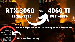 3060 12GB vs 4060 Ti 8GB It doesnt even always beat the 3060 [upl. by Edorej]