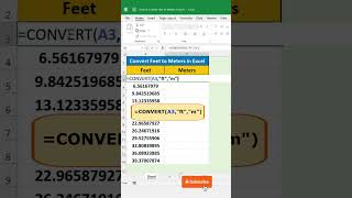 Convert Feet into Meters use CONVERT Function in microsoft excel [upl. by Gunilla]