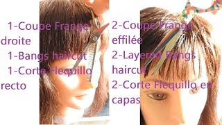 Coupe Frange droite amp Coupe Frange effilée  Bangs haircut tutorial  Corte Flequillo [upl. by Rodge]