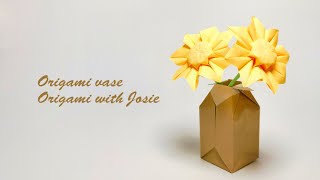 How to Make a Simple Origami Flower Vase  Origami with Josie [upl. by Llecrad218]