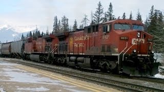 CANADIAN PACIFIC TRAIN BLASTING ITS HORN  EXTREMELY COLD DAY IN BANFF [upl. by Bainter]