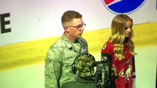 Evie Clair performing the National anthem at the Arizona cayotes game [upl. by Irrot]