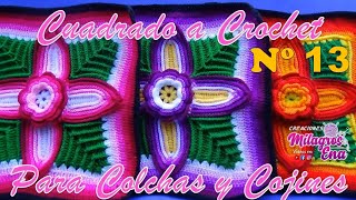 Como tejer el Cuadrado o muestra de colores N° 13 a crochet para colchas y cojines paso a paso [upl. by Sybila]