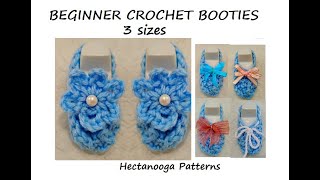 SIMPLE CROCHET BOOTIES FOR BEGINNERS 3 sizes Written pattern below [upl. by Jobi105]