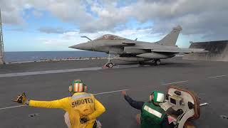 French Rafale fighter jets operate with USS George HW Bush [upl. by Einnij365]