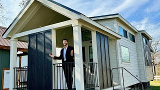 OUTDOOR KITCHEN on this TINY HOME porch with split loft [upl. by Allecram]