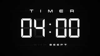 4 Min Digital Countdown Timer with Simple Beeps ⚪️ [upl. by Ginevra]