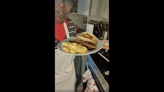 Happy Saturday  Pancakes with Apple topping Bacon sausage and eggs recipe  cookingwithdee [upl. by Tiphani]