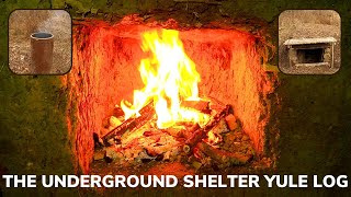 Corporals Corner Underground Shelter Bushcraft YULE Log 1 Hour Crackle and Pop [upl. by Erl]