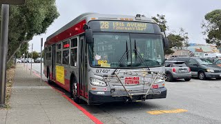 ⁴ᴷ⁶⁰ Scheduled Woods Bus SF MUNI 2013 New Flyer XDE40 8740 on 28 19th Ave [upl. by Nicolella]