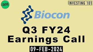 Biocon Limited Q3 FY24 Earnings Call  Biocon Limited FY24 Q3 Concall [upl. by Zetneuq]