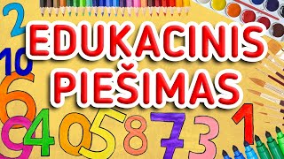 Edukacinis piešimas vaikams Skaičiai nuo 0 iki 10 Kaip nupiešti visus skaičius [upl. by Thorman]