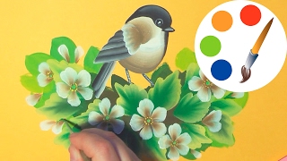 How to paint a bird with flowers onestroke irishkalia [upl. by Tinaret108]