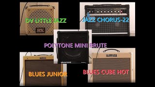 Fender Blues Junior、DV LITTLE JAZZ、POLYTONE Mini Brute、Roland Blues Cube HOT、JC22、簡単比較。 [upl. by Ynaffat]