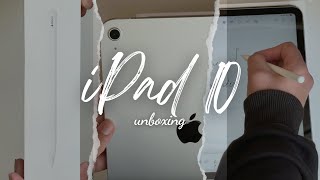 iPad 10th gen Silver Aesthetic Unboxing  Apple pencil Typec [upl. by Dorene]